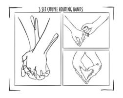 3 conjunto casal de mãos dadas em um desenho vetorial de linha vetor