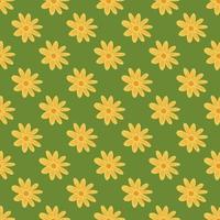 padrão sem emenda decorativo abstrato com impressão de formas de flores amarelas brilhantes. fundo verde. vetor