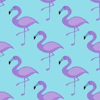 crianças brilhantes estilo padrão sem emenda com silhuetas de flamingo roxo dos desenhos animados. fundo azul. vetor