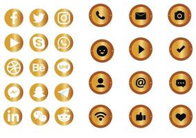 conjunto de ícones de mídia social dourado vetor