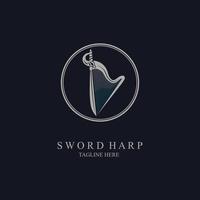 design de modelo de logotipo de harpa de espada para estúdio ou empresa de música de marca e outros vetor