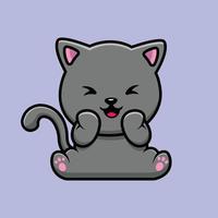 tímido gato bonito sentado ilustração de ícone de vetor dos desenhos animados. animal ícone conceito isolado vetor premium. estilo de desenho animado plano