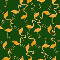 sem costura padrão aleatório com ornamento de silhuetas de flamingo laranja. fundo verde brilhante. arte tropical. vetor