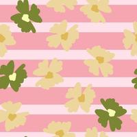 padrão sem emenda de verão brilhante com silhuetas de flores aleatórias. fundo listrado rosa. estilo simples. vetor
