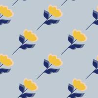 padrão sem emenda brilhante de natureza com silhuetas de flores simples amarelas. fundo azul pastel. estilo doodle. vetor