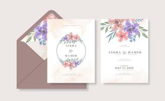 modelo de cartão de casamento romântico com lindo floral em aquarela vetor
