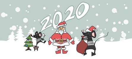 cartaz do ano 2020 do rato do feriado do papai noel. vetor