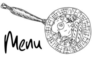 frigideira esboço desenho comida doodle contorno vetor
