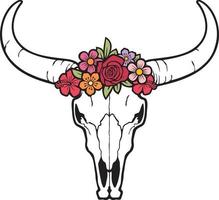 ilustração em vetor de cor de crânio de touro floral