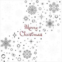 fundo do cartão de natal flocos de neve pretos voando em um fundo branco com letras vermelhas vetor