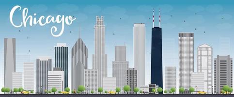 horizonte da cidade de chicago com arranha-céus cinza e céu azul. vetor