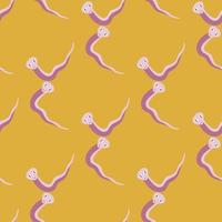 padrão sem emenda animal estilo geométrico com estampa de cobras coloridas lilás. fundo laranja brilhante. vetor
