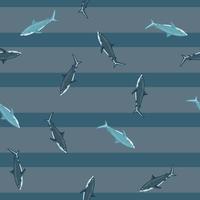 tubarão-tigre padrão sem emenda em fundo verde-azulado listrado. textura de peixes marinhos para qualquer finalidade. vetor