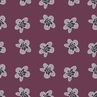 doodle padrão sem emenda com impressão de silhuetas de botão de flor. cenário botnic vintage em tons de roxo e lilás. vetor