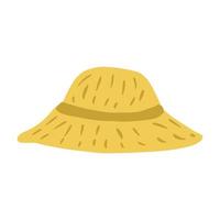 chapéu de palha isolado no fundo branco. touca de ícone de verão cor amarela. vetor