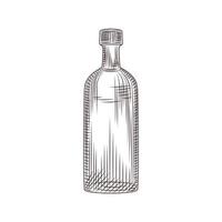 esboço de garrafa de vidro de álcool desenhado à mão isolado no fundo branco. vetor