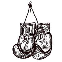 pendurar o esboço de luvas de boxe isolado. equipamento esportivo para boxe em estilo desenhado à mão. vetor
