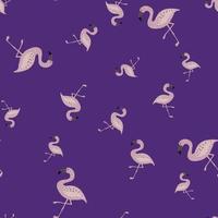 padrão de doodle sem costura aleatório com silhuetas de flamingo simples dos desenhos animados. fundo roxo. vetor