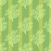 padrão sem emenda de floresta orgânica com formas de silhuetas de árvore doodle. fundo listrado verde. vetor