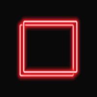 moldura quadrada de néon vermelho com efeitos brilhantes em fundo escuro. moldura vazia com efeitos neon. ilustração vetorial. vetor