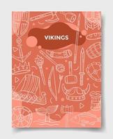 conceito de vikings com estilo doodle para modelo de banners, folhetos, livros e revistas vetor