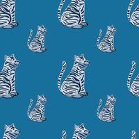 padrão sem emenda de desenhos animados em estilo infantil com silhuetas de tigre simples. fundo azul brilhante. vetor