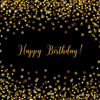 Cartão de feliz aniversário preto com confetes de ouro vetor