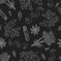 chá de outono padrão sem emenda em fundo preto. bela textura de ervas para chá de design de embalagens. vetor