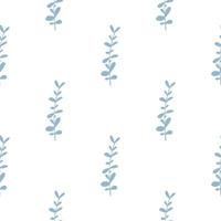 isolado padrão botânico sem costura com silhuetas de eucalipto azul doodle. formas de ramos de ervas isoladas. vetor