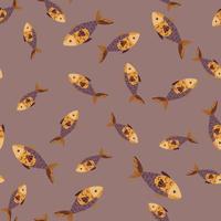 peixe padrão sem emenda em fundo marrom. ornamento abstrato com animais marinhos. vetor