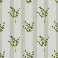 padrão de doodle sem costura de flores simples verdes com estampa de pequenas silhuetas botânicas. fundo cinza. vetor