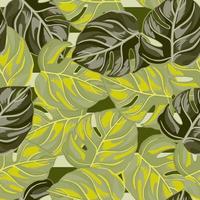 padrão sem emenda tropical em fundo listrado. decoração de textura abstrata com cor verde folha monstera. vetor