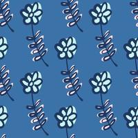 padrão de doodle sem costura de primavera com impressão de esboço de flores com contornos. fundo azul. vetor