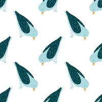 padrão animal sem costura isolado com ornamento de pássaros simples com contornos azuis. fundo branco. vetor