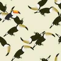 padrão sem emenda trópico animal abstrato com silhuetas aleatórias de pássaros tucano. fundo claro. vetor
