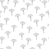 delinear o padrão sem emenda de silhuetas de cogumelos da floresta selvagem no estilo doodle. fundo branco. impressão da natureza. vetor