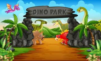 dinossauros em uma ilustração de entrada do parque dino vetor