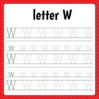 escrevendo cartas. página de rastreamento. ficha prática. planilha para crianças. aprender alfabeto. letra W vetor