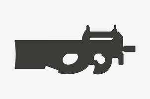 ícone de vetor de metralhadora p90. silhueta de arma de defesa pessoal.