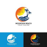 modelo de design de logotipo de cenário de praia de montanha, lago de colinas, logotipo de viagem na ilha. vetor