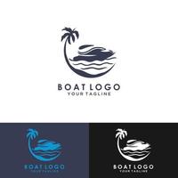 modelo de design de logotipo de cenário de praia de montanha, lago de colinas, logotipo de viagem na ilha. vetor