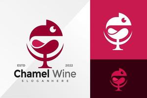 camaleão com modelo de ilustração vetorial de design de logotipo de bebida de vinho vetor