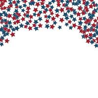 bandeira do dia da independência. 4 de julho cartaz ou cartão. ilustração vetorial patriótica retrô nas cores da bandeira dos EUA, vermelho, azul e branco. confetes de estrelas. vetor