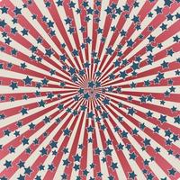 Estados Unidos dia da independência 4 de julho ou bandeira do dia do memorial. ilustração em vetor patriótico retrô. listras concêntricas e confetes de estrelas nas cores da bandeira americana.