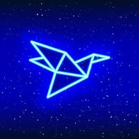 ícone de pássaro de origami azul neon. azul da meia noite. a arte de dobrar. design de pássaro voador neon. ícone de néon realista. ícone linear em fundo branco. vetor