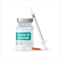 ampola de vacina covid-19 com seringa em fundo branco, ilustração vetorial isolada vetor