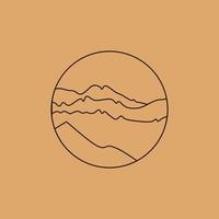 ilustração vetorial simples em estilo linear simples, paisagem de logotipo boho minimalista com montanha, colina e sol. vetor