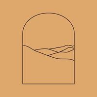 ilustração vetorial simples em estilo linear simples, paisagem de logotipo boho minimalista com montanha, colina e sol. vetor