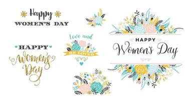 feliz dia das mulheres. ilustrações de flores e inscrições. clipart vetorial. vetor