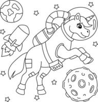 astronauta unicórnio no espaço para colorir para crianças vetor